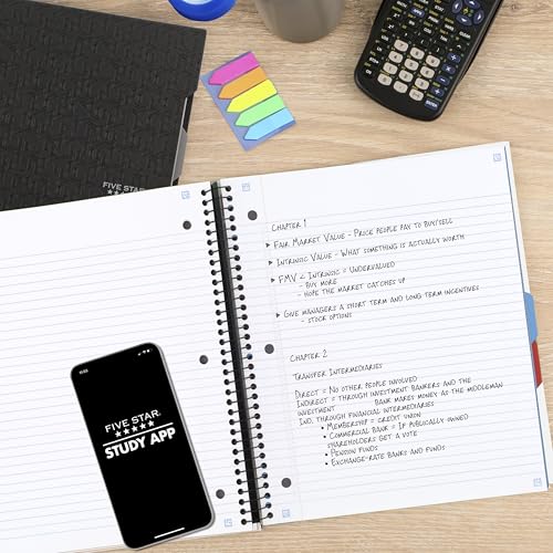 Five Star Advance Spiral Notebook + Study App, 3 Subject, College Ruled Paper, 8-1/2" x 11", 150 Sheets, Spiral Guard, Movable Tabbed Dividers, White (73142) - color: White, size: Pack of 1