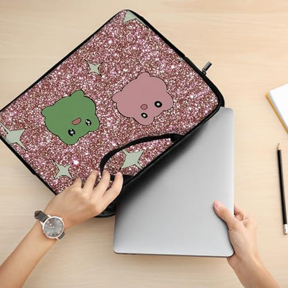 17 17.3 inch Laptop Sleeve with Handle, Pink Green Frogs Water‑Resistant Laptop Carrying Case for HP 17.3 inch Laptop/HP Envy 17/Dell Inspiron 17/Lenovo Ideapad 17.3 - color: Pink Green Frogs, size: 17-17.3 inch Devices