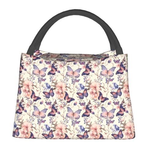 Elegant Butterfly and Flower Lunch Box for Women Girls Adults Insulated Butterflies Floral Lunch Bag for Work Picnic Camping Travel Gifts Large Capacity Cooler Thermal Reusable Tote Makeup Bags - color: Butterfly32