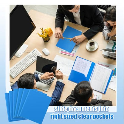 Colarr 6 Pcs Plastic Multi Pocket Folders Bulk Heavy Duty Folders, Paper Document Project Organizer for Back to School, School Supplies, Classroom, Office Home(4 Pockets,Blue) - color: Blue, style: 4 Pockets