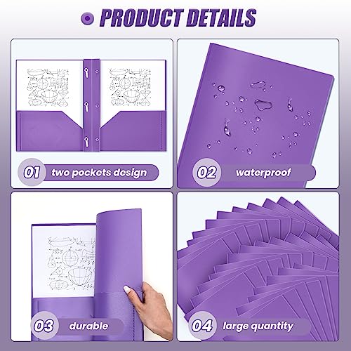 Lincia 100 Pcs Plastic Folders with Pockets and Prong Folders with Prongs 2 Pockets for Office, School for Students, Teachers, Office Workers(Purple) - color: Purple