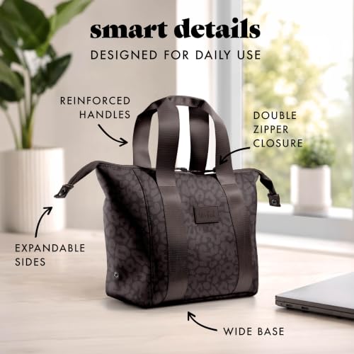 Fit & Fresh Remi Lunch Bag for Women Work – Neoprene Lunch Tote with Containers & Ice Pack, Reusable Meal Prep Lunch Box, Large Capacity, Machine Washable - color: Chocolate Feline Fine