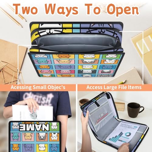Custom Zipper Binder Kawaii Cat Kitty 3 Ring Binder 1.5 Inch Expanding Pockets File Folder Large Capacity Document Organizer Bag with Handle and Strap - color: Multi 6