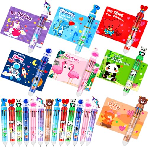 28 Pack Valentines Day Gifts for Kids Classroom Valentine Pens with Valentines Cards for Kids School Exchanges, 10-in-1 Multicolor Ballpoint Pen Rewards Party Favors for Boys Girls - style: Valentine
