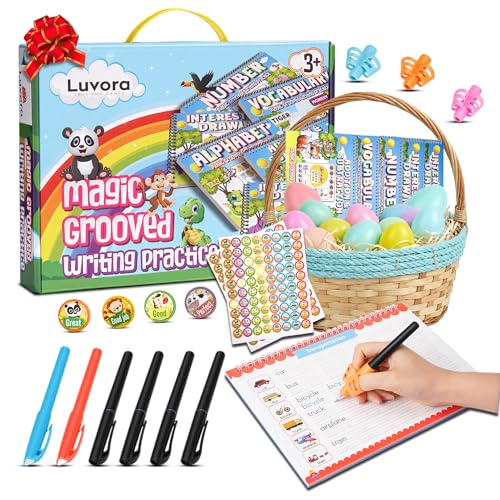 Magic Grooved Writing Practice for Kids Ages 3-8, Reusable Handwriting Practice Books Set (6 Books) with Disappearing Ink Pens, Letter/Number Tracing, Preschool & Kindergarten Learning Kit