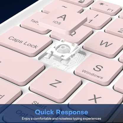 OMOTON Rechargeable Ultra-Slim Keyboard with Upgrade Oversize Keycaps, Adjustable Stand and Backlit, Wireless Bluetooth Keyboard for Samsung Tablet, iPad, Smartphone, Android, iOS, Windows, Pink - color: Pink