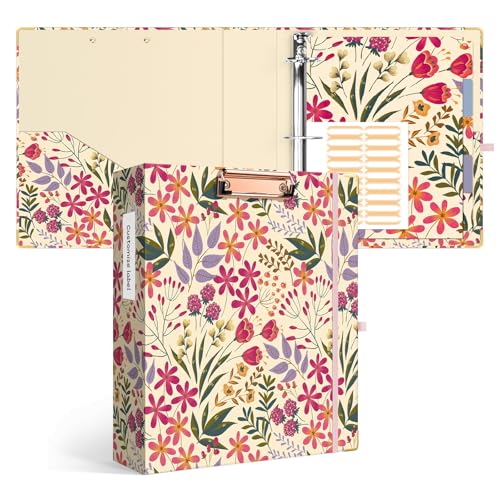Ospelelf 3 Ring Binder, 2 Inch Letter Size (11" x 8.5") with 5 Tab Dividers, File Folder Labels and Low Profile Clipboards, Floral Binder for School and Office Supplies - color: Floral, size: 2in（Letter Size）