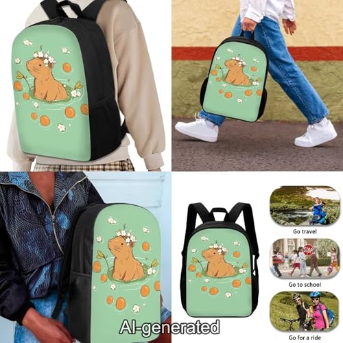 Kawaii Capybara Backpack School Set 3Pcs with Lunch Box Pencil Case Sports Bookbag Back Pack with Compartments Portable Lunch Bag for Elementary School Students - color: Capybara Kawaii