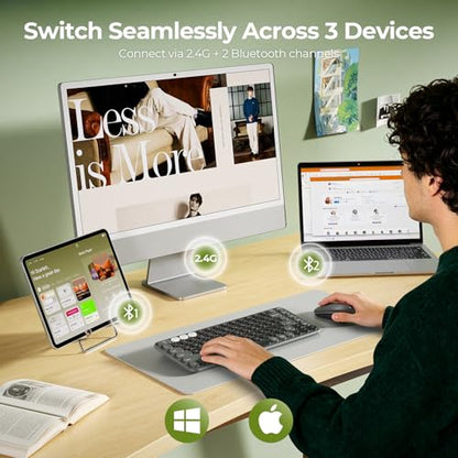 seenda Bluetooth Wireless Keyboard and Mouse Combo, COE203 Quiet Round Keycaps, 3-Device Multi-Connection, Bluetooth & 2.4G USB Receiver, Wide Compatibility with iPad/Tablet/Laptop/Mac/Windows, Black - color: Black