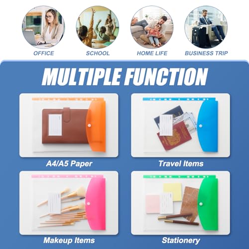 Binder Pocket Organizer Folders, 12 Pack Expandable Files Bag Plastic Envelopes Binder Folders with 11 Holes for 2/3/4 Ring Binder, Document Pouch with Snap Button and Label for School Office Home - color: Vertical-12 Pack