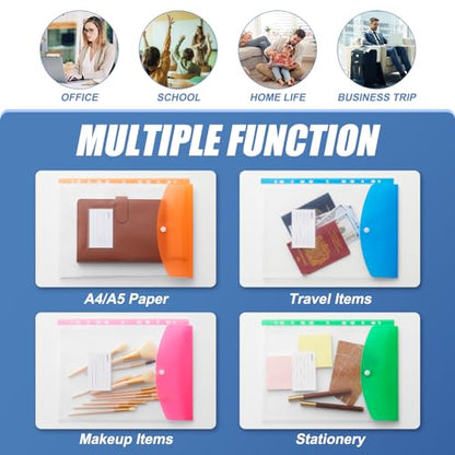 Binder Pocket Organizer Folders, 12 Pack Expandable Files Bag Plastic Envelopes Binder Folders with 11 Holes for 2/3/4 Ring Binder, Document Pouch with Snap Button and Label for School Office Home - color: Vertical-12 Pack