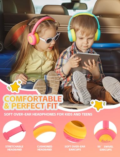 Kids Bluetooth Headphones,Toddler Headphones with Microphone,85dB Volume Limited,Bluetooth 5.4 Twistable Lightweight Kids Wireless Earphones for Boy Girl Tablet Travel School - color: Orange
