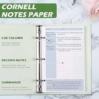 100 Sheet Half Letter Cornell Notes Loose Leaf Paper for 3 Ring Mini Binder 5.5" x 8.5" Lined Paper 9/32" Spacing Cornell Notebook Refills Taking System Filler Paper Bulk for School Office 80gsm - size: Half Letter-3 Ring