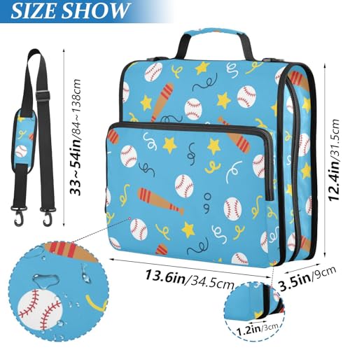 Baseball Star Blue Pattern 3 Ring Zipper Binder with Shoulder Strap & Handle 1.5 Inch D-Ring Zippered Bag with Pencil Pouch,Expanding File Folder, Binder Organizer for School or Office - color: Baseball Star Blue