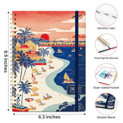 Planner 2026-2027, Academic Planner Weekly and Monthly, Jul 2026 - Jun 2027, Spiral Bound School Planning Tool with Tabs and Pocket, Perfect for Students & Teacher, 6.3" x 8.5", Coastal Sunset - color: M-Coastal Sunset, size: 6.3"x8.5" (A5)