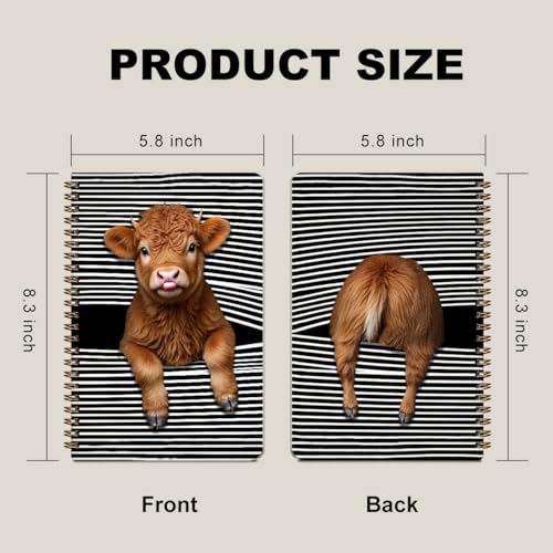 2 Pcs Cow Gifts for Women Spiral Notebook, Funny Highland Cow College Ruled Spiral Notebook, Cows Themed Notebooks, 160 Ruled Pages Hardcover Journals for Writing Office - color: Multicolour 0033
