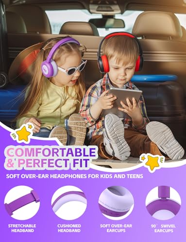 Kids Bluetooth Headphones,Toddler Headphones with Microphone,85dB Volume Limited,Bluetooth 5.4 Twistable Lightweight Kids Wireless Earphones for Boy Girl Tablet Travel School - color: Purple