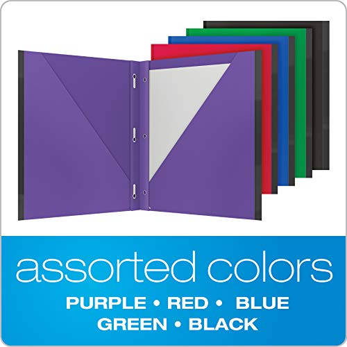 Oxford 2 Pocket Folders with Prongs, Sturdy Plastic Portfolios, Anti-Tear Edges, Letter Size, Purple, Red, Blue, Green, Black, 5 Pack (89117) - size: 5 Count (Pack of 1), style: With Prongs