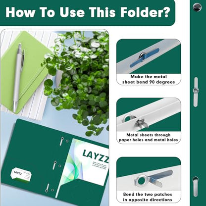 Plastic 2 Pocket Folders with Prongs, 30 Pack, Heavyweight, Letter Size Poly Folders with 3 Metal Prongs Fastener Clips (Green) - color: Green
