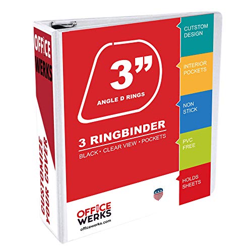3 Ring Binder 3 Inch, 12 Pack, Heavy Duty Locking D-Ring, Holds 725 Sheets, Non-Stick Clear View Cover with Pockets for 8.5 x 11, PVC-Free, Assembled in USA, White - Ring Binder Depot | Non-Stick Clear View Cover with Pockets for 8.5 x 11, PVC-Free, Non-T