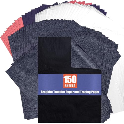 psler Carbon Paper Tracing Paper for Tracing I 60PCS Graphite Transfer-Paper and 60PCS Tracing-Paper - Graphite Paper Carbon Copy Paper for Wood,Craft,Canvas DIY A4 Size 8.5 X 11 Inch - color: black&red&blue&transparent