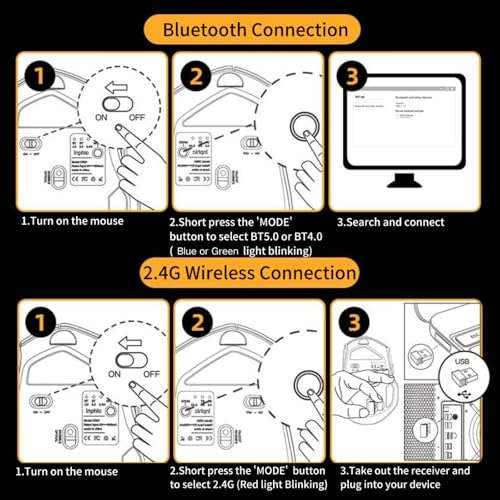 Uineer Wireless Bluetooth Mouse,[Upgraded] Rechargeable (BT 5.0/4.0+2.4G Hz),Computer Mouse with Visible Battery Level, 4 Adjustable DPI, Portable PC Mouse for MacBook Chromebook,Black - color: Black