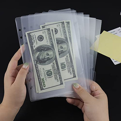 A5 Clear PP Cash Envelopes 2 Set 6 Tabs Binder Pockets Dividers 12 Sheets Budget Zipperless 6 Hole Loose Leaf Index Envelopes for 6 Ring Binder Money Bills Organizer (A5) - size: A5