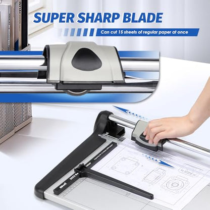 Rotary Paper Trimmer, 15 Sheets Heavy Duty Paper Trimmer, 670mm(26.37") Cutting Length, Commercial Grade Rotary Paper Cutter for Home/Office/School, Black & Silver - size: 26.37"