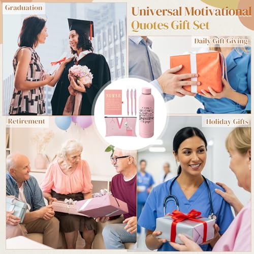 6 Pcs Nurse Gifts Set for Women Men, Rn Appreciation Thank You Gift for Nurses Week Graduation Birthday, 16oz Vacuum Insulated Water Bottle, Makeup Bag, Notebook, Ballpoint Pens(Pink) - color: Pink