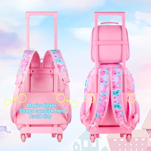 WZLVO 4PCS Rolling Backpack for Girls, Kids Mermaid Roller Backpacks with Wheels for Kids, Wheeled Bookbag Set for Toddler Elementary School - color: Mermaid Pink