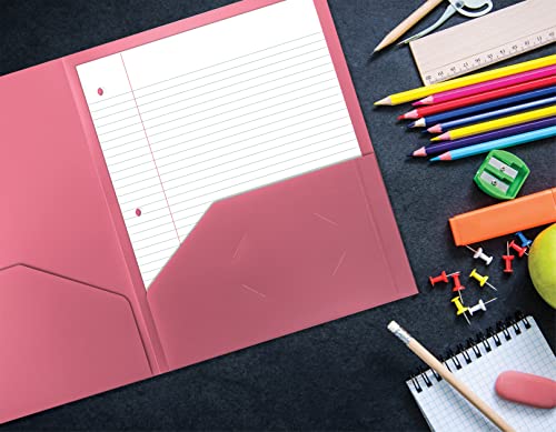 Better Office Products Heavyweight Plastic 2 Pocket Portfolio Folder, Letter Size Poly Folders, 24 Pack (Pink) - color: Pink