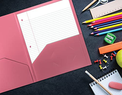 Better Office Products Heavyweight Plastic 2 Pocket Portfolio Folder, Letter Size Poly Folders, 24 Pack (Pink) - color: Pink