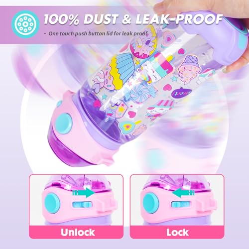 Kids Water Bottle with Straw/Lanyard for School Kids Girls Boys, 22oz BPA Free Child Drinking Water Bottle One-Click-Open Leak-Proof Locking Flip Lid for School Sport Travel - color: H09. Dessert
