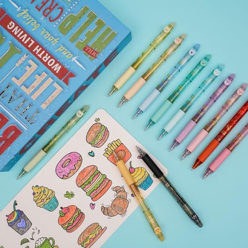 12PCS Cute Glitter Erasable Gel Pens, Multicolor Fine Point 0.7mm, Retractable, for Journaling, Drawing, Note Taking - color: Multicolor