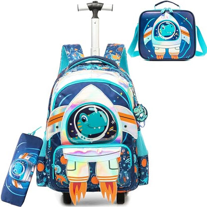 Kids Rolling Backpack with Wheels for Boys Elementary Students Kids Travel Luggage Carry on School Backpack for Boys Ages 6-8 - color: 01 Blue