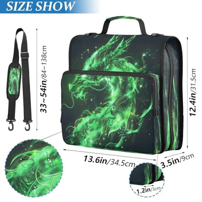 3 Ring Zipper Binder Green Glowing Dragon Binders Bag with Shoulder Strap 500 Sheets Paper Organizer Trapper Keeper Documents Storage File Folder for School Office - color: A3019