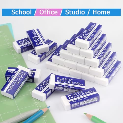 Tamaki Erasers, Large, White, 24 Pack | Erasers for School Office, Art Eraser for Drawing