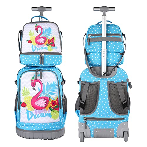 seastig Rolling Backpack 18in Wheeled Backpack with lunch bag and Pencil Case Set Roller Backpack Laptop Backpack Adults Kids