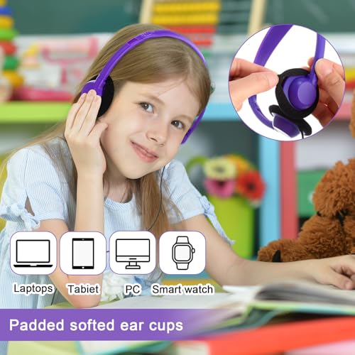 Yunsailing 30 Pack Bulk Headphones Set Over Ear Headphones with Adjustable Headband 3.5mm Plug Headsets Earphones for Learning Program, Computer Lab, Library, Testing & Multimedia Use (Purple) - color: Purple