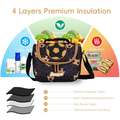 Insulated Lunch Bag for Kids Soft Bag Washable with Strap Reusable Toddler Lunch box School Supplies Food Carrier Snacks Picnic(Multi) - color: 1Soccer