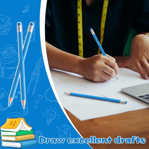 60 PCS Light Blue Pencils Bulk with Eraser, Pre-Sharpened HB Pencils for Writing & Drawing, School Supplies for Kids Homework, Tests, Art Crafts & Teacher Grading (Light Blue) - color: lightblue