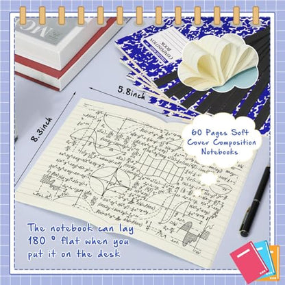 Fainne 100 Pack A5 Composition Notebooks Bulk College Ruled Composition Notebooks Marble Covers Notebook for Student Classroom Office Supplies 30 Sheet/60 Page(Dark Blue) - color: Dark Blue