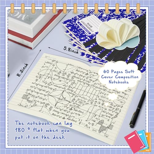 Fainne 100 Pack A5 Composition Notebooks Bulk College Ruled Composition Notebooks Marble Covers Notebook for Student Classroom Office Supplies 30 Sheet/60 Page(Dark Blue) - color: Dark Blue