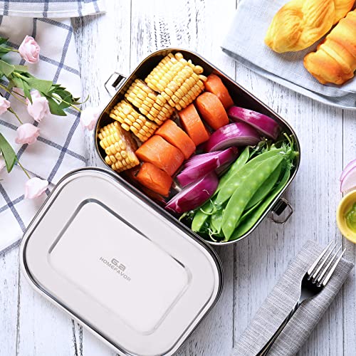 G.a HOMEFAVOR Stainless Steel Bento Lunch Box - Leak-Proof Metal Bento Box, Large Food Container with Lock Clips, Snack Container, Dishwasher Safe, 1400 ml/47 oz - size: 1400 ml - No Compartments
