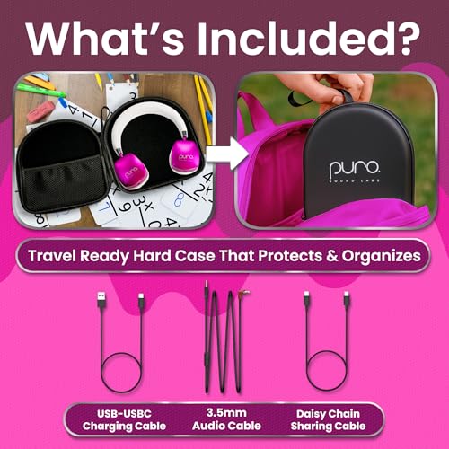 Puro Sound Labs Noise Cancelling Headphones for Kids - 85 dB Volume Limit, Built in Mic, 35-Hour Battery, Lightweight On Ear Design & Comfy Fit, Bluetooth Headphones for Kids – PuroQuiet Plus, Pink - color: Pink