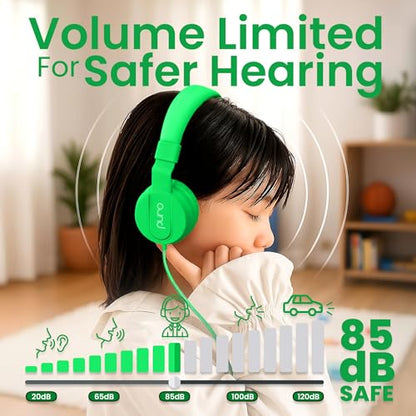Puro Sound Labs Kids Wired Headphones – Volume-Limiting & Adjustable, Safer & Comfortable Headphones for Kids – Compatible with PCs, Smartphones & Tablets, Ideal for School & Travel – PuroBasic, Green - color: Green
