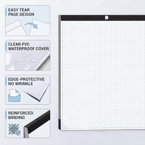Thboxes 1 Pack 22"x17" Engineering Graph Paper 50 Sheets 4x4 Quad Ruled | Easy Tears Off Grid Paper Pad, Giant Drafting Pad for Office School Engineer Architect Designer Mathematician Draftsman