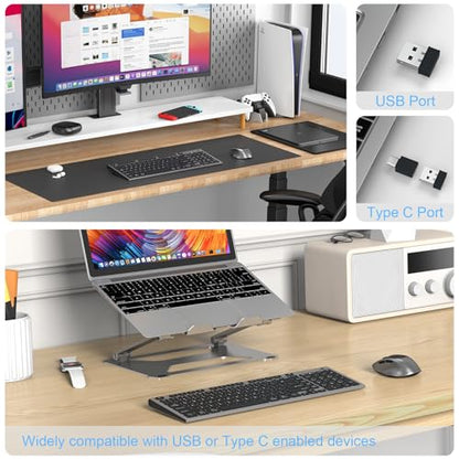 FENIFOX Wireless Keyboard and Mouse, Rechargeable USB C Combo Silent Quiet Compact Full Size Flat with Number Pad Soft Cover for Mac MacBook iMac Windows PC Laptop Computer Office - Black & Grey - color: Black Grey