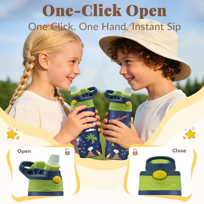 Dinosaur Gifts for Boys Girls - 12oz Kids Water Bottle with Straw, Dino Stainless Steel Water Bottle, Insulated, Leak-proof, BPA-free, Pop-up Straw Lid, for School - Children Birthday Gift Cup(1pc) - color: Dinosaur