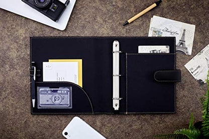 It's Academic Mini Executive Leather Portfolio Folder, 1" Ring Binder and 250-Sheet Capacity, Note Pads, and 5.5"" x 8.5" Documents, 2 Pen Loops, Black Faux Leather (98294) - color: Black, style: 8.5" x 9"